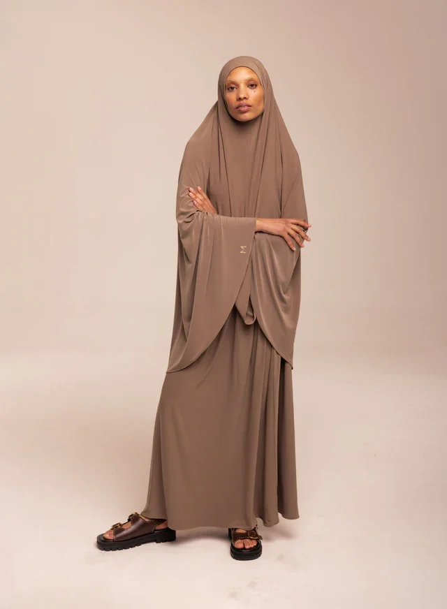 Premium Jersey Fabric Abaya Set Elastic Jersey Cotton Long Hijab Dubai Instant Scarf Khimar for Netherlands Women