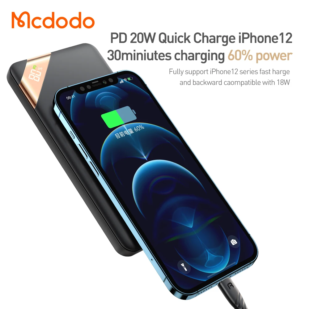 Внешний аккумулятор Mcdodo 5 В 9 12 PD + QC 15 Вт 18 20000 мАч с цифровым дисплеем