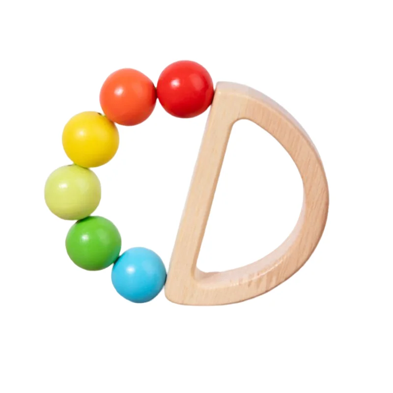 CHCC Wood Baby Toys Rattles Baby Bed Hand Bell Rattle Toy Handbell Musical Educational Instrument Toddlers Rattles Teether