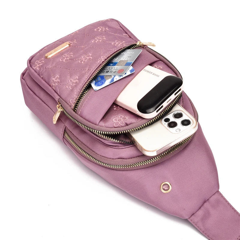 Women  Floral embroidery Quilted Crossbody Sling Backpacks Waterproof Zipper Chest Shoulder Bags For Cycling Hiking Travel