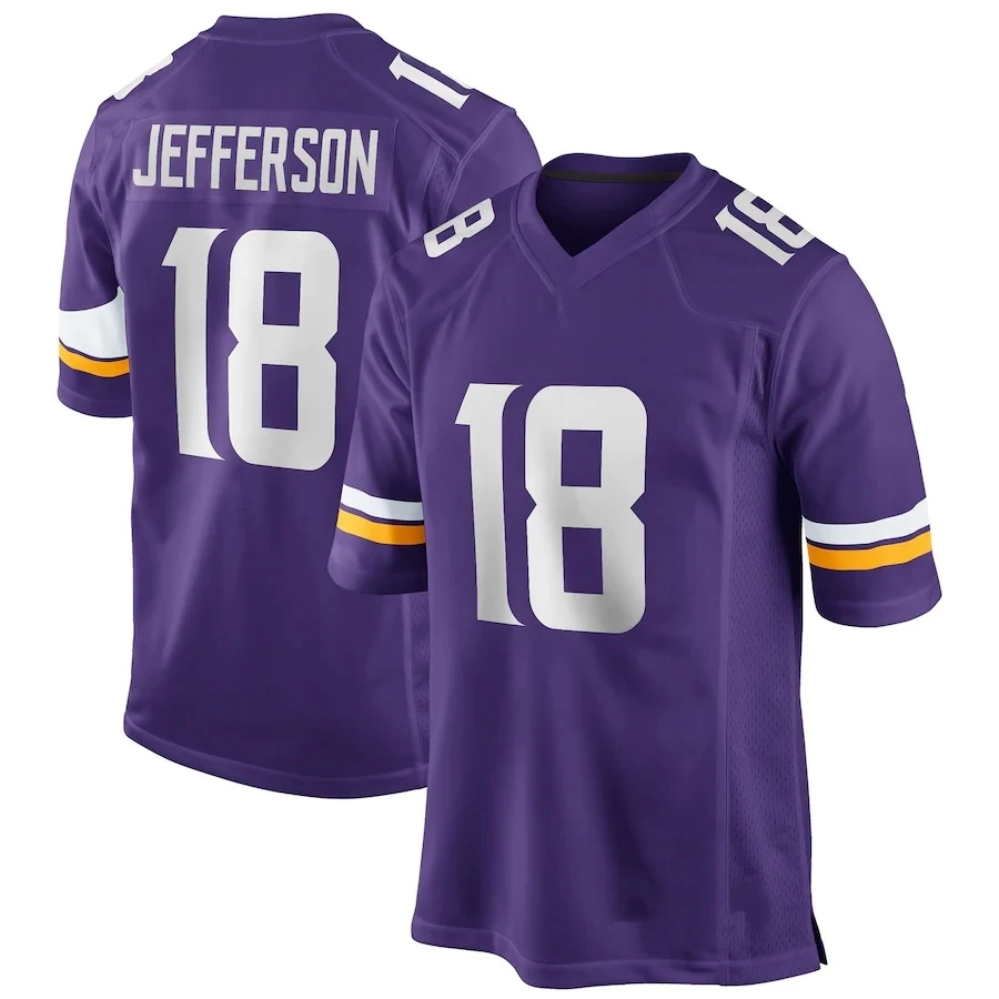 33 Dalvin Cook Viking Джерси Миннесота американский футбол униформа 18 Джастин Джефферсон 19 Адам тиэлен сшитая фиолетовая игровая