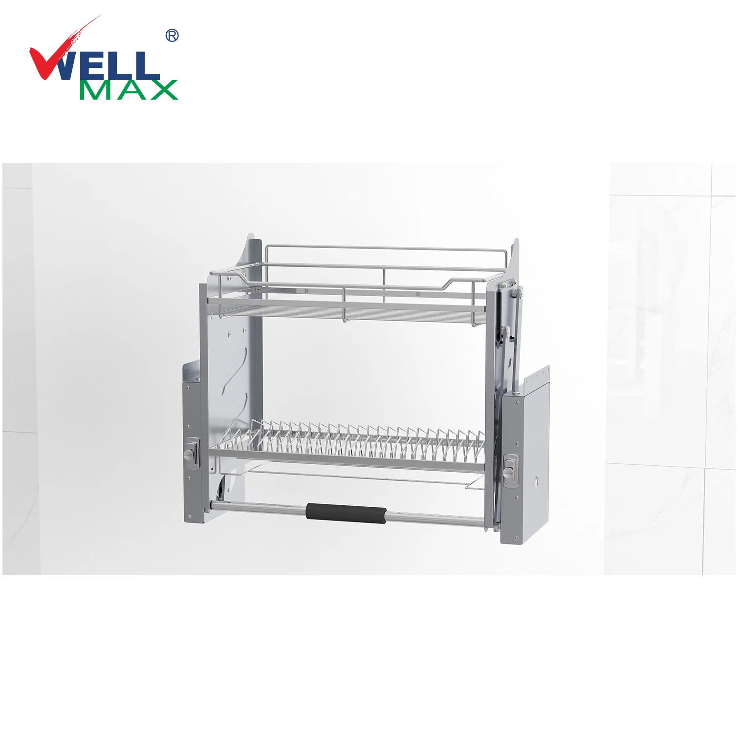 Wellmax Silver Color Kitchen Cabinet Chrome Wall Cabinet Afterburner Pull Down Basket Lifting Basket