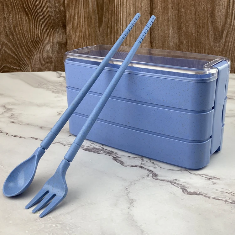 Office Multi-Layer Lunch Box Plastic Bento Box With Spoon Fork Eco-Friendly Food Container