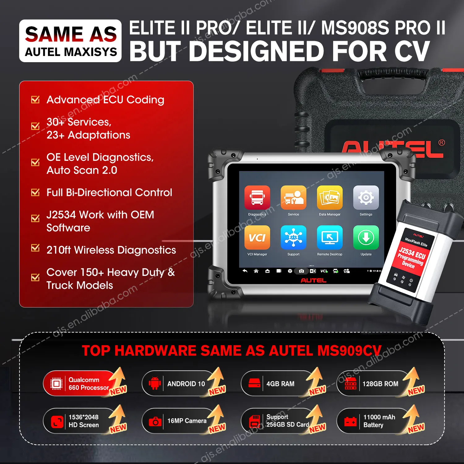 [US VERSION] Autel MaxiSYS MS908CV II 2 Heavy Duty Truck Car 12V 24V OBD2 Scanner ECU Coding Programming Altar Diagnostic Tools