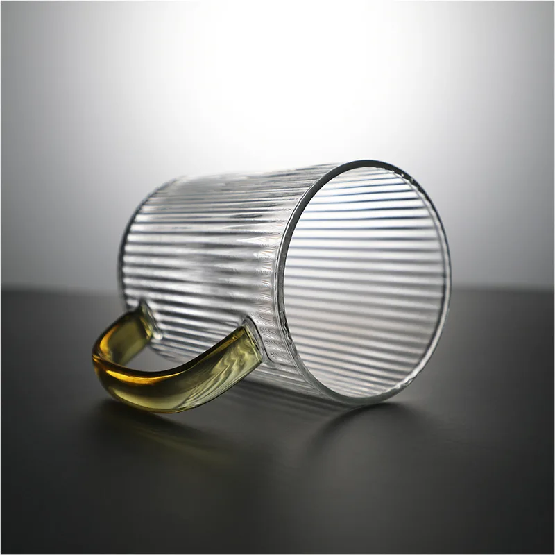 Optic Ribbed Portable Transparent Glass Coffee Mug Water Cup Teacup Cocktail Drinkware for Bar Beverages Milk