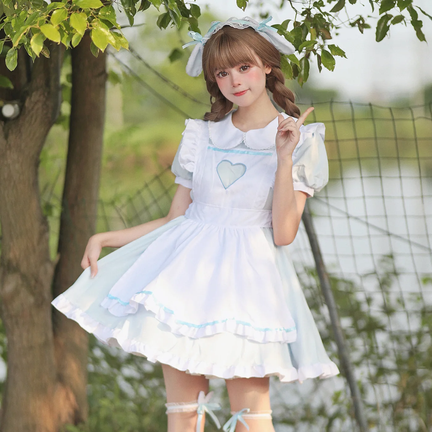 Original super cute hollow love rabbit maid Lolita COSPLAY costume big size