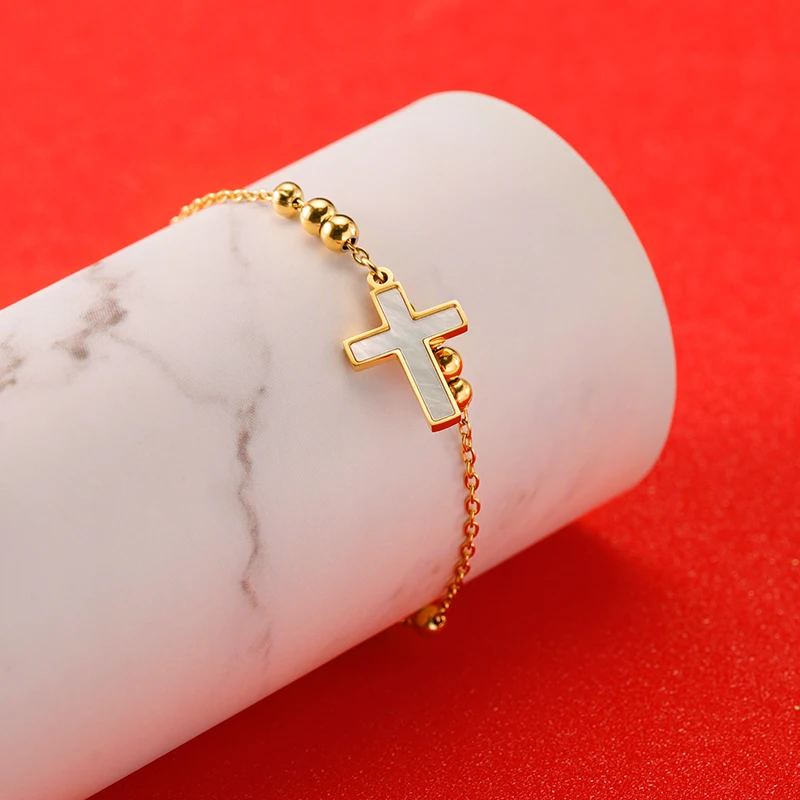 Stainless steel jewelry wholesale Cross bracelet circle ball chain gold-plated lobster clasp bracelet