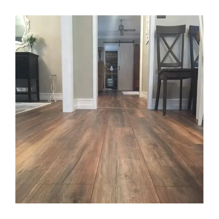 12mm Brown Distressed HDF Non Slip Dark Grey Laminate Flooring