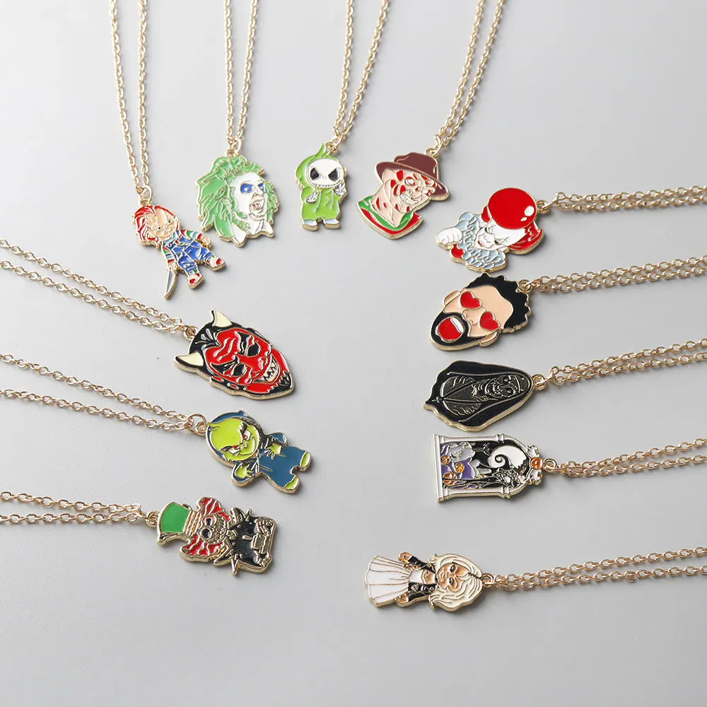Cartoon Personality Halloween Necklace Horror Devil Clown Skull necklace metal Pendant Accessories Jewelry gifts
