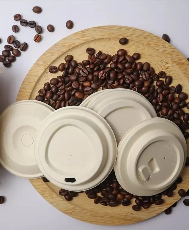 Biodegradable Coffee Cup Lid 62/80/90 MM Sugarcane Bagasse Coffee Cup Lid For Cold/Hot Beverages