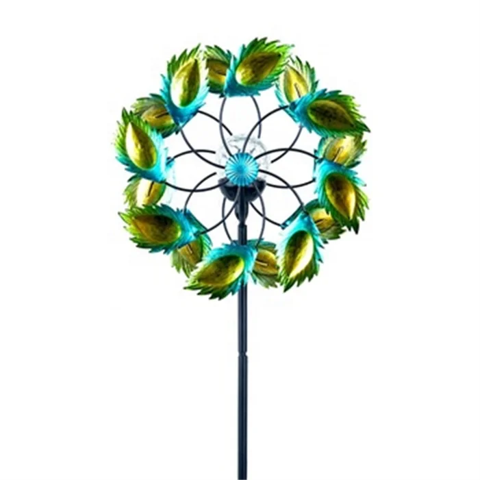 Hourpark High Quality Garden Decoration With Solar Light Peacock Feature Wind Spinners For Outdoor