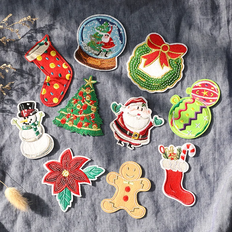 Hot Sale Merry Christmas Patches Custom Sequin Snowman Embroidery Patch Iron On Festival Clothes
