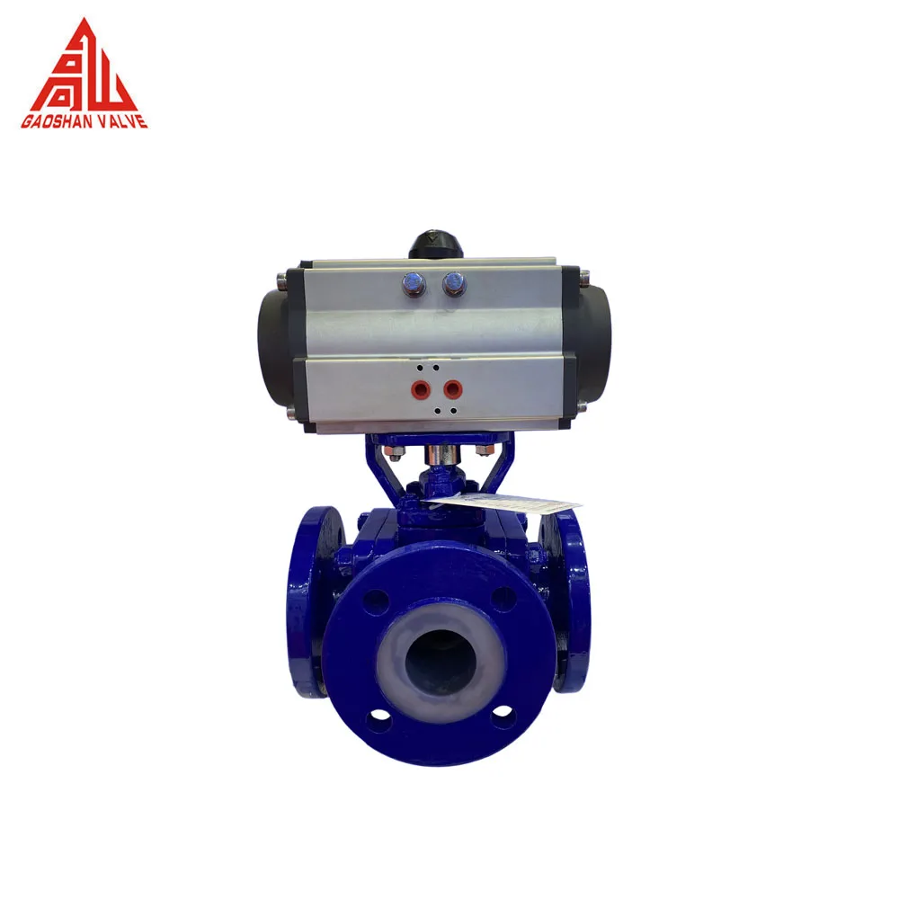 Ball Valve T L Type Flanged Pneumatic 3 Way FEP PTFE PFA Lined Ball Valve