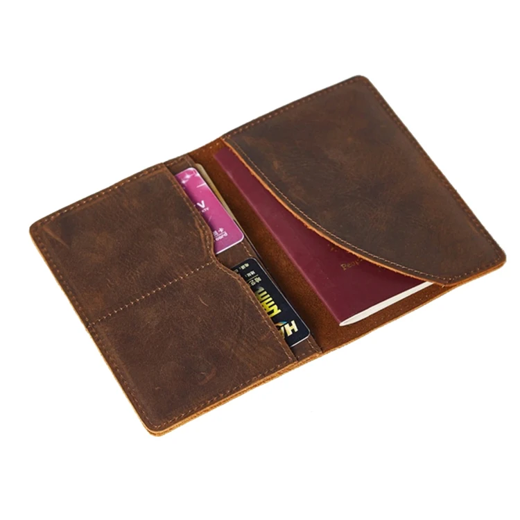 Vintage leather two pockets passport holders for businessmen crazy horse leather travel accessories passport case