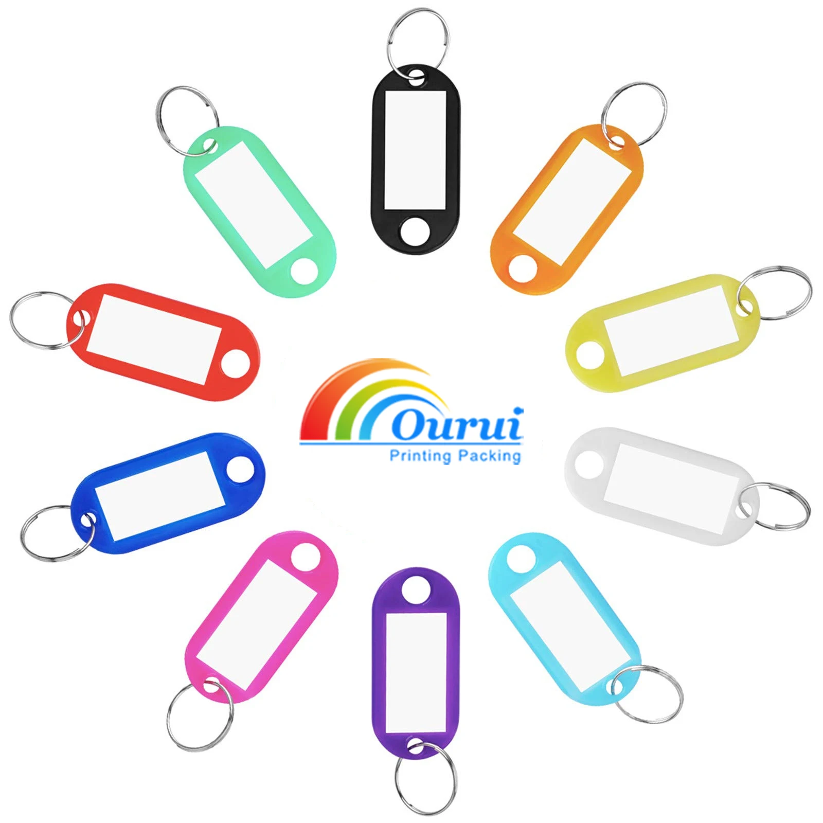 100pcs Multi-Colors Plastic Keychain Tags with Removable Card Label Car Key Tags with Split Rings