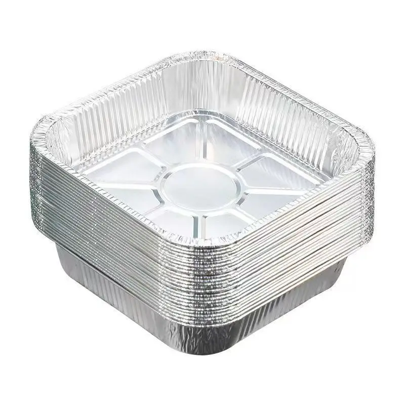 High temperature and baking resistance disposable Barbecue food fast food tray with lid Food tray Square Aluminum foil container