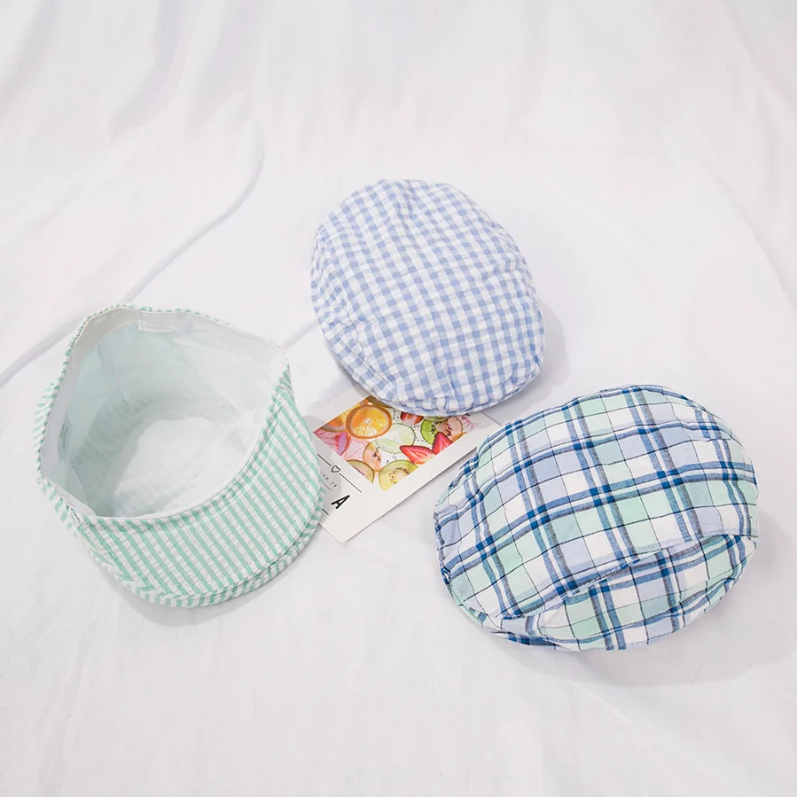 Wholesale Fashion 100% Cotton Spring Summer Checked Flat Newsboy Kids Peaked Cap