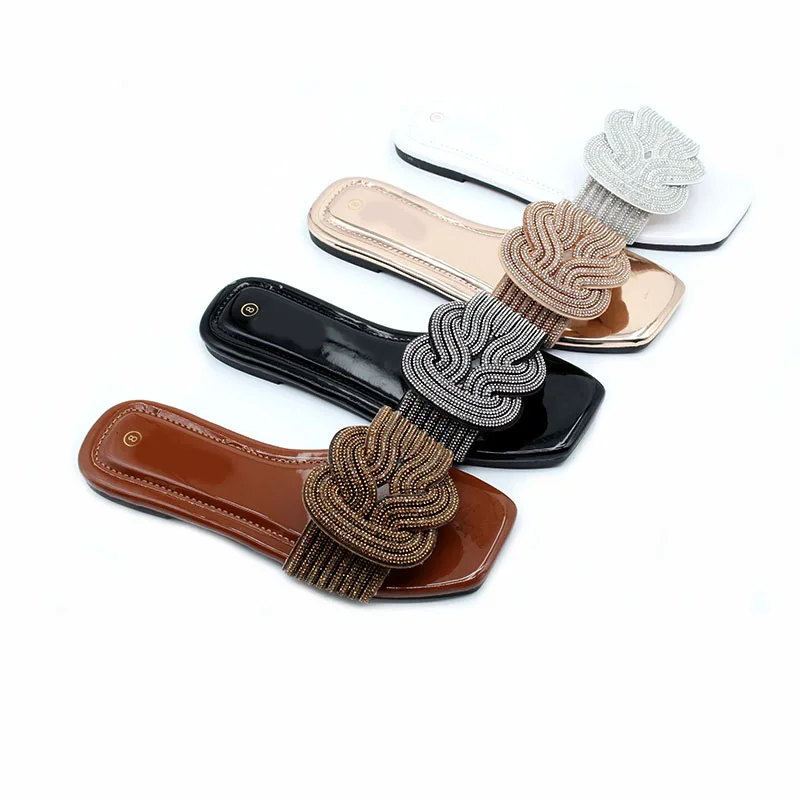 Foreign trade high quality fashion summer new 2024 slippers female rhinester Yiwu wholesale breathable fashion ladies slippers