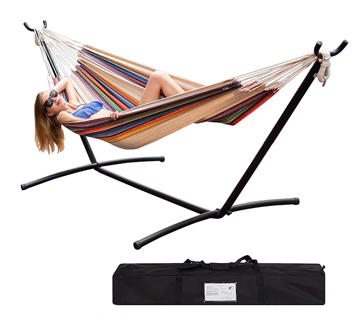 Double Hammock With Space Saving Steel Stand Includes Portable Carrying Case And Head Pillow Camping Hammock with stand
