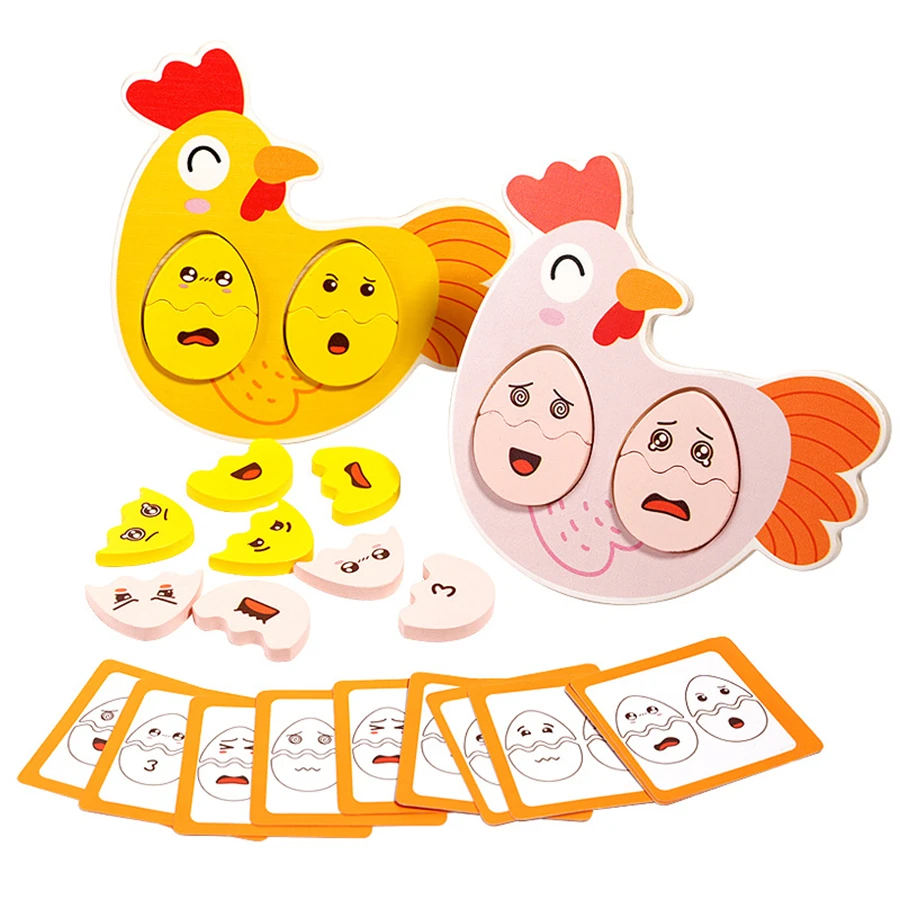 Baby Montessori Sensory Toys Learning Toys Chicken Egg Emotion Educational Toddler Wooden Expression Puzzles For kids Boys Girls