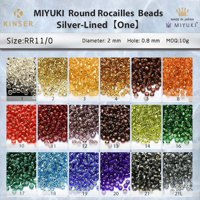 Miyuki Round Rocailles 11/0 Beads 2 mm [21Color Silver-Lined 1 ]10g pack