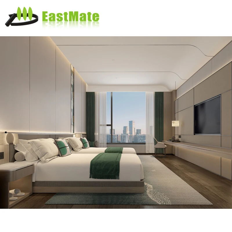 5-Star Dubai Day Inn Hotel Bedroom Set from Foshan Solid Wood Plywood Fabric Material Painted Surface Finish Bed Room Furniture