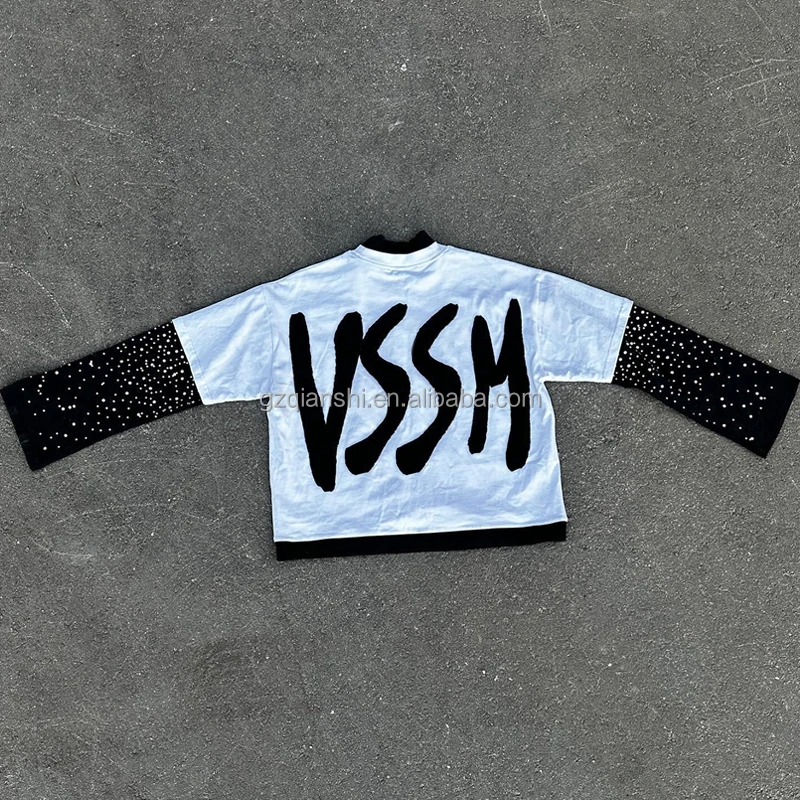 custom double layer shirt for men high quality graphic printed t shirts 100% cotton heavyweight double layer long sleeve t-shirt