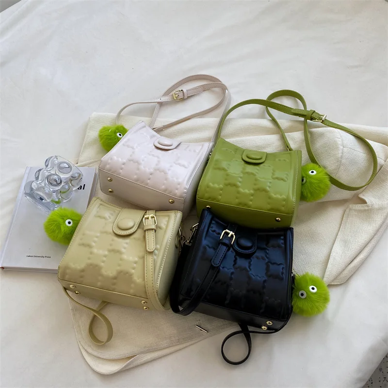 Pendant Pu Leather Handbags Fashion Pure Color Flower Printing Women Bags Shoulder Bag Zipper & Hook Ladies Hand Bags RY73200