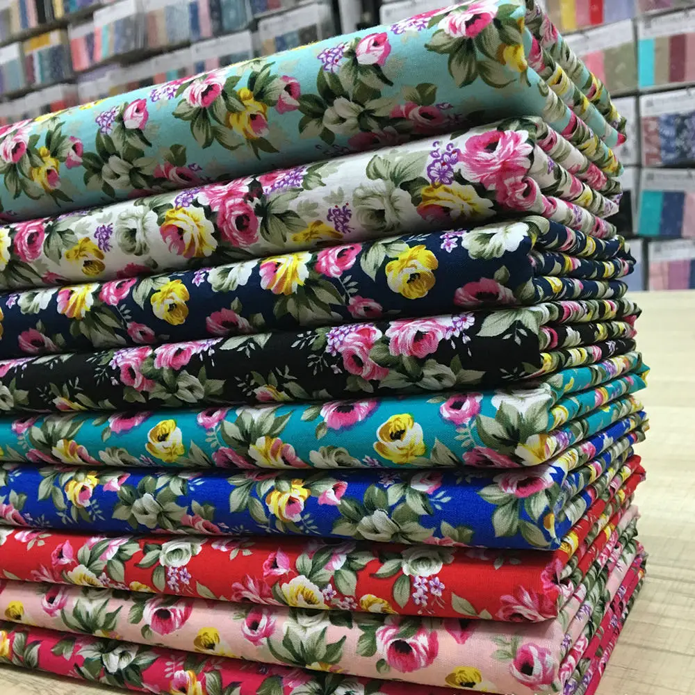 beauty roses floral printed fabric for baby girls dress skirts woven home textile fabric 100% cotton prints poplin fabric