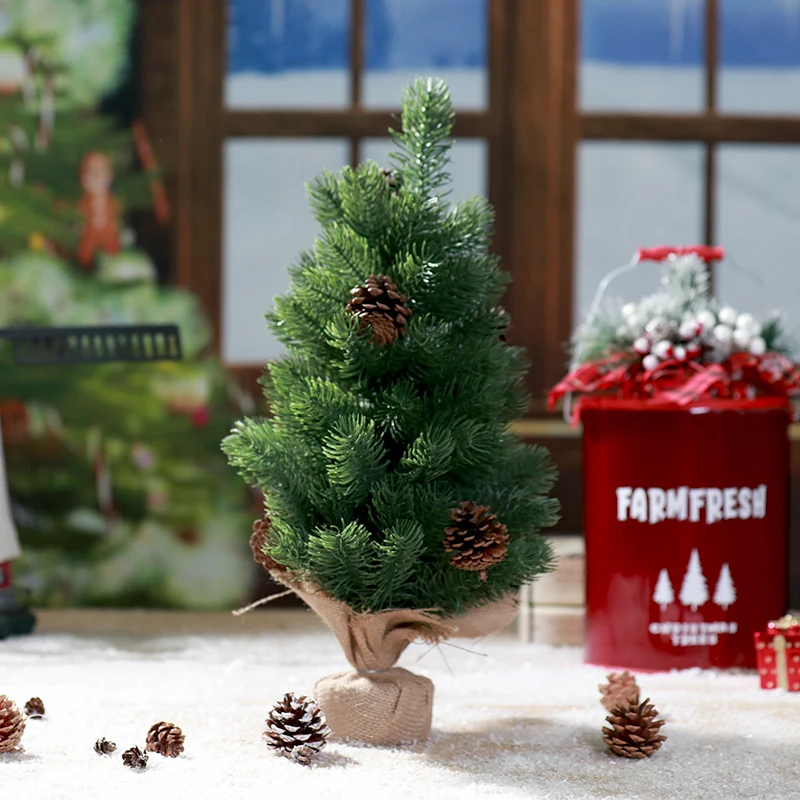 
Mini Tree Small PE Artificial Burlap Base Spruce Tree Tabletop Unlit Christmas Tree For Xmas Indoor Decor 