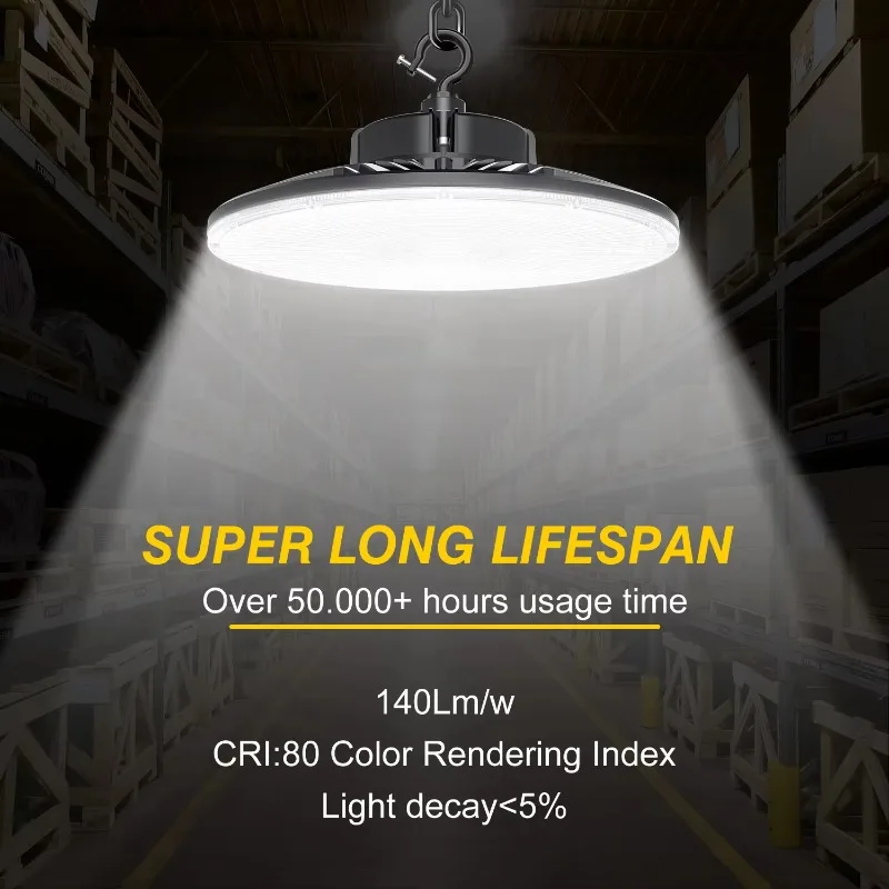 150W UFO LED High Bay Light 0-10V Dimmable 21000 Lumens 5000K IP65 Waterproof Shop Warehouse Lighting Fixture