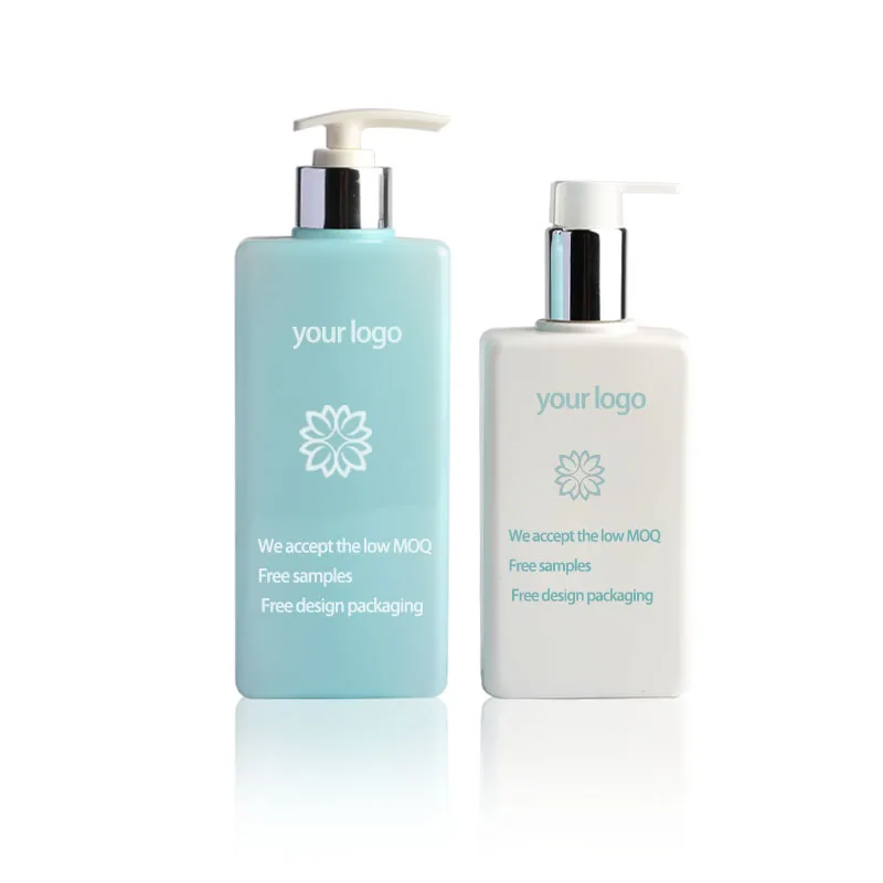 flat plastic 400ml 300ml modern shampoo bottle square rectangular bottle packaging baby lotion Plastic pump bottle