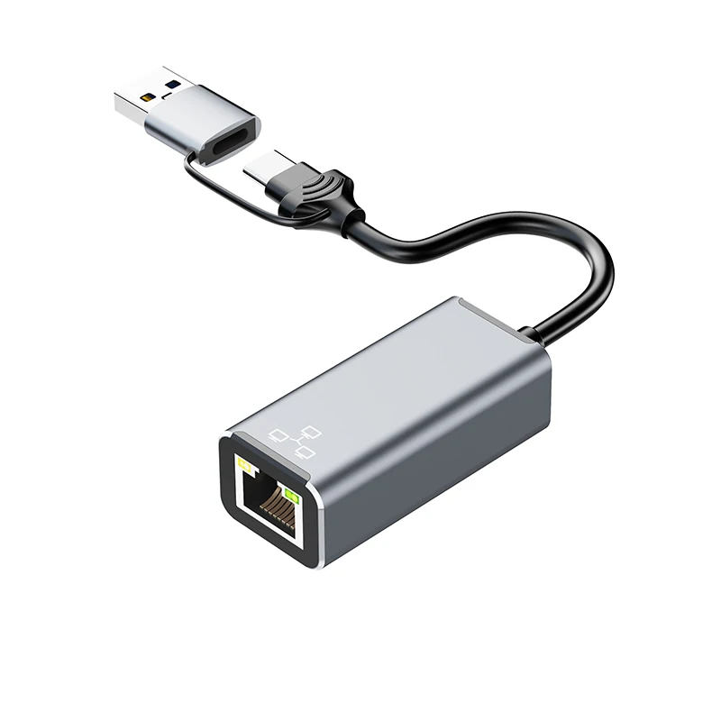 Адаптер Ethernet 2 в 1 с USB на RJ45, USB Тип C на RJ45 адаптер, гигабитный сетевой конвертер для Macbook, новинка 2022