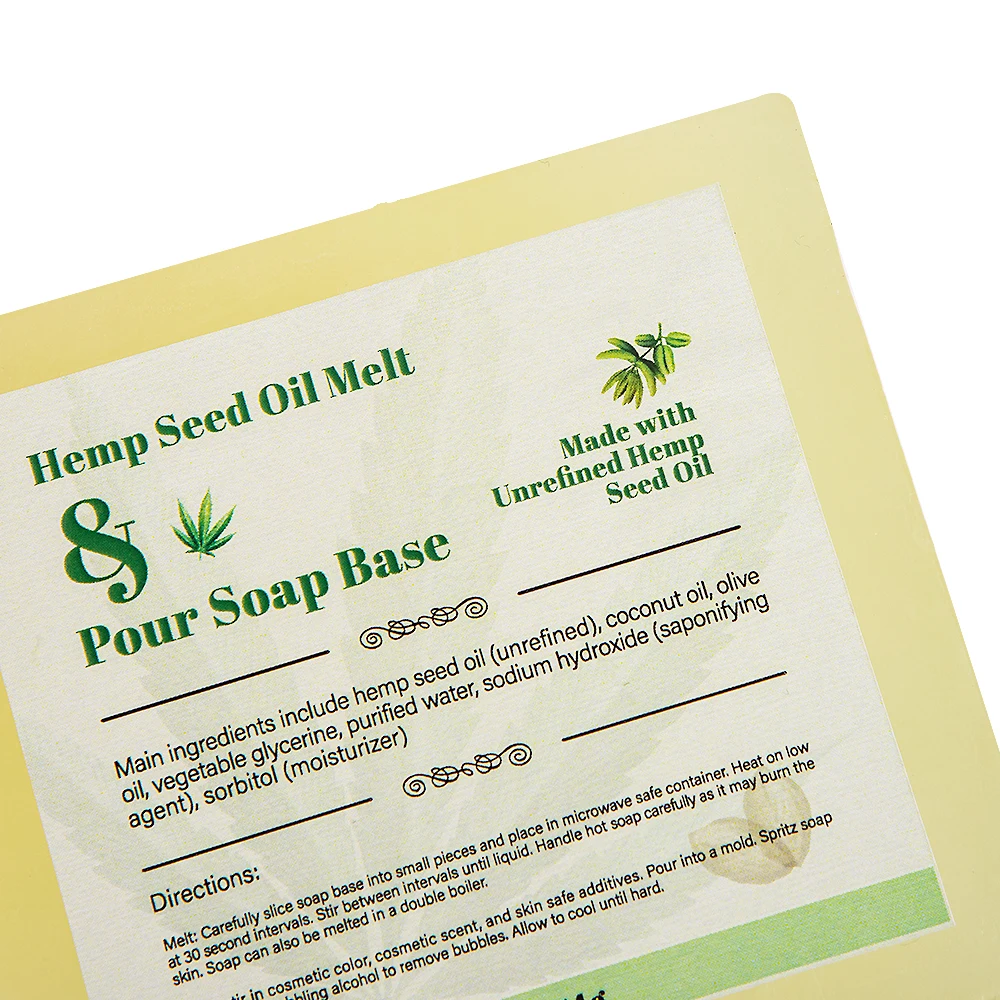 Custom 1LB 454g Square-Shaped Transparent Hemp Seed Oil Soap Base for Soap Making
