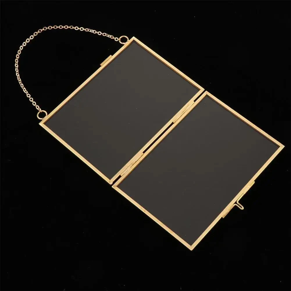 Antique Brass Hanging Picture Glass Metal Frame Vintage Holder Hanging Photo Frames for Dried Flower Home Decor