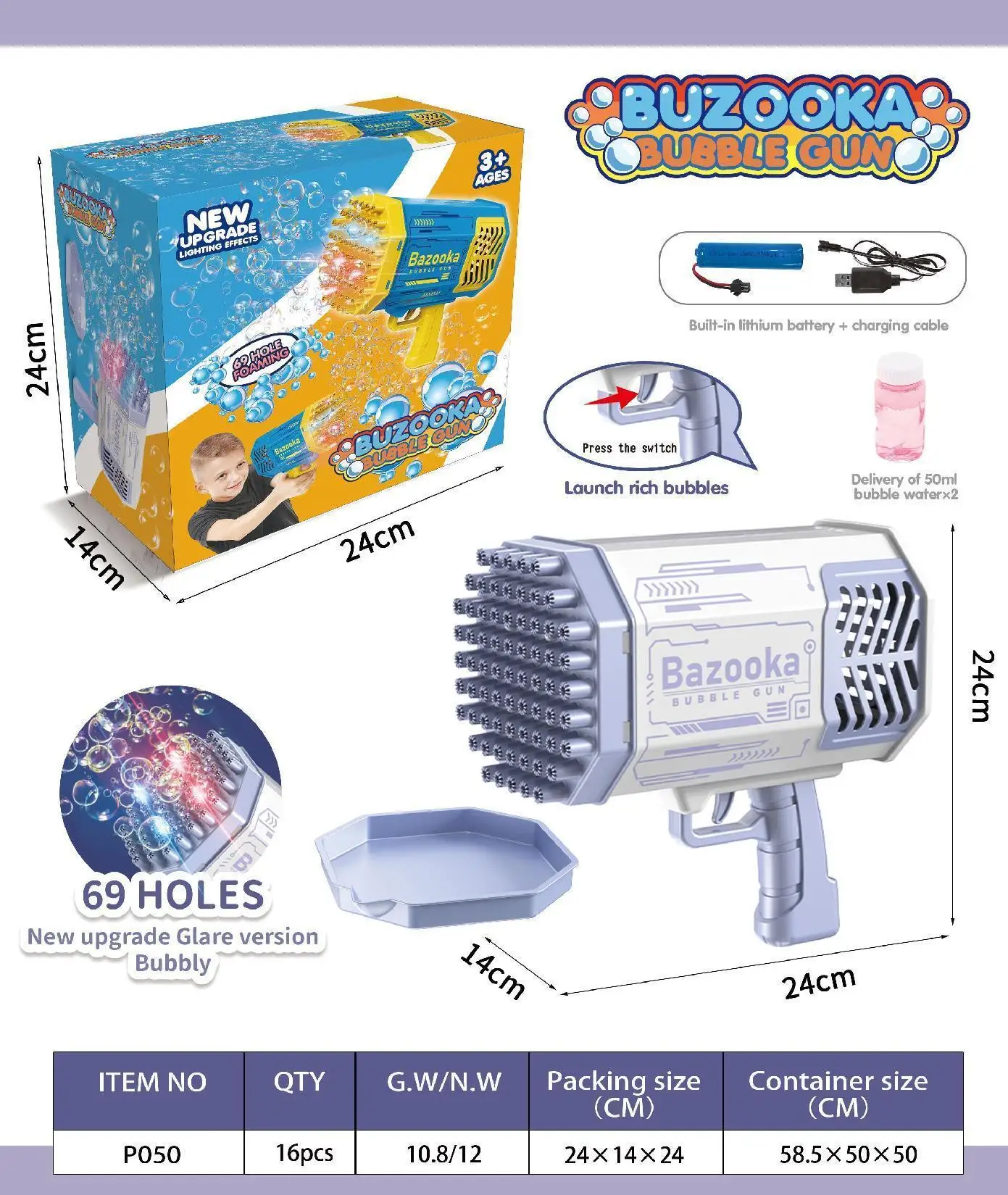 2022 Rocket  Blower Boom Bubble Gun 69 Hole Gatling Machine Light Flash with TIK Tok led Launcher Bazooka Bubble Toys for kid