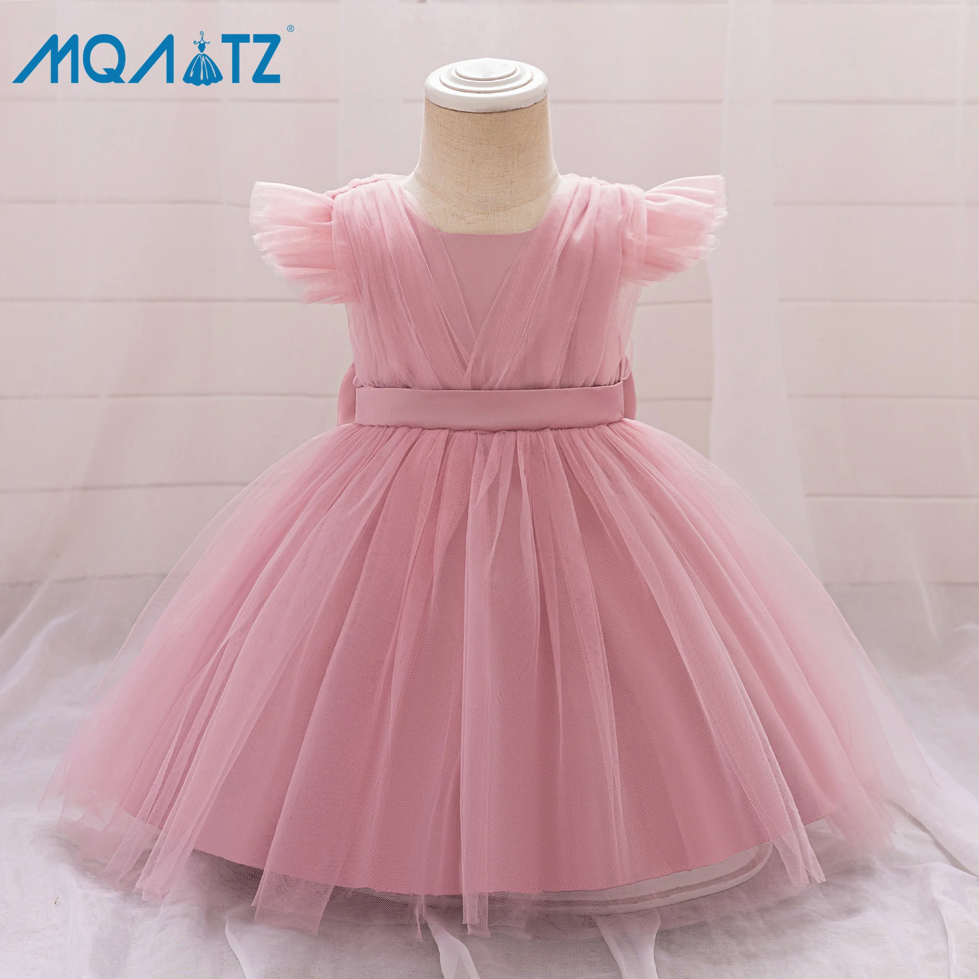 MQATZ Rose Red Tulle Mesh Wedding Baby Girl Dress Toddler Birthday Party Princess Dresses for Kids L2226XZ