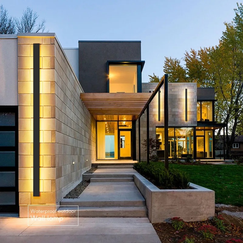 Outdoor black strip wall lamp waterproof aluminum acrylic garden lamp IP65 simple wall lamp