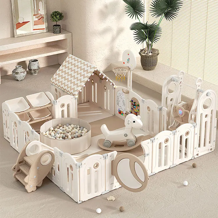 Child Playpens Safety Baby Fence Crawling Mat Plastic Cartoon Unisex Plastic Play Pen for Toddlers Indoor and Outdoor 2 Pcs EN71