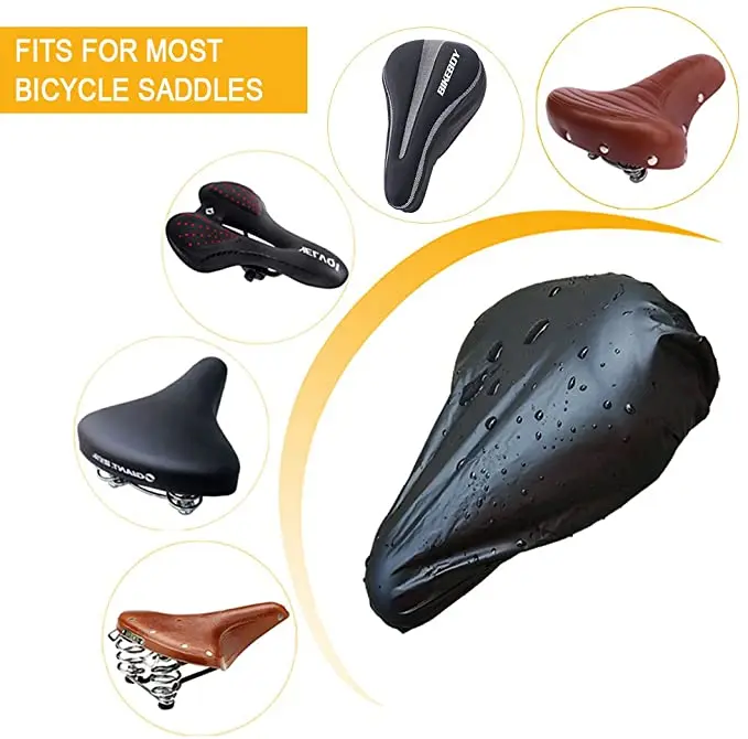 Black PVC Waterproof Bike Saddle Cover, Bicycle Seat Rain Cover with Elastic/