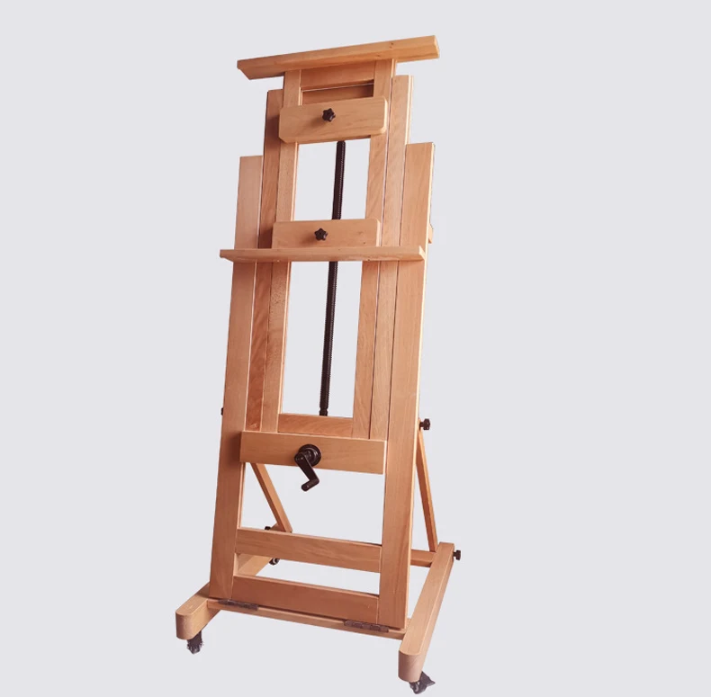 H frame Wooden Studio Easel With Rocker Adjustable Art Solid Beech Wood Floor Easel Stand For Painting