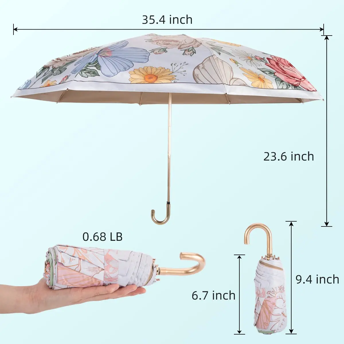 Compact Folding Umbrella Small Umbrella for Rain Parasol UV Protection Lightweight & Portable Umbrella for Women Girls