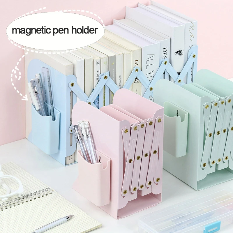 BEYOND Professional manufacturer free design sample low MOQ custom extendable metal book bookends with pen holder