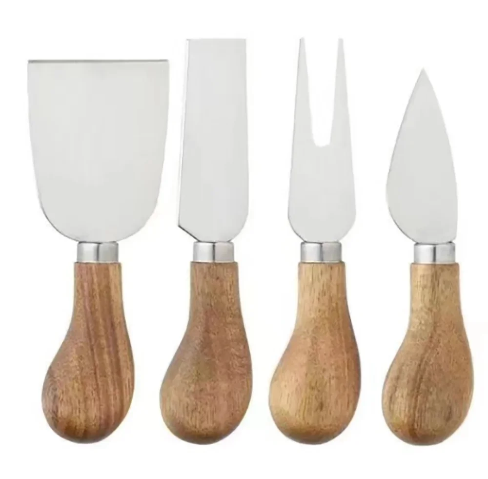 Xingye Oka Wood Handle  Cute 420 Stainless Steel 4pcs Restaurant Kitchen Cutlery Cheese Fork Flat Knife Cake Dessert Knives