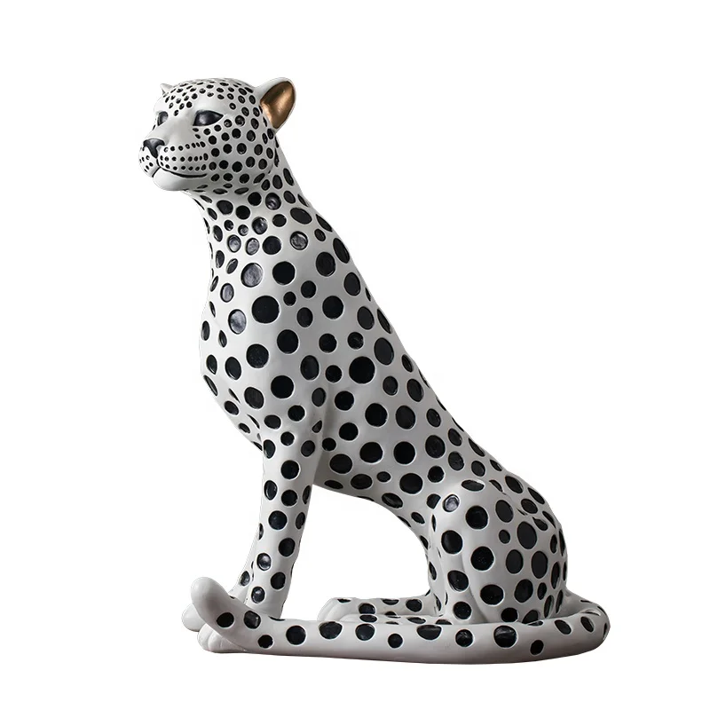 Home office resin craft sculpture decoration animal leopard in white statue for sale