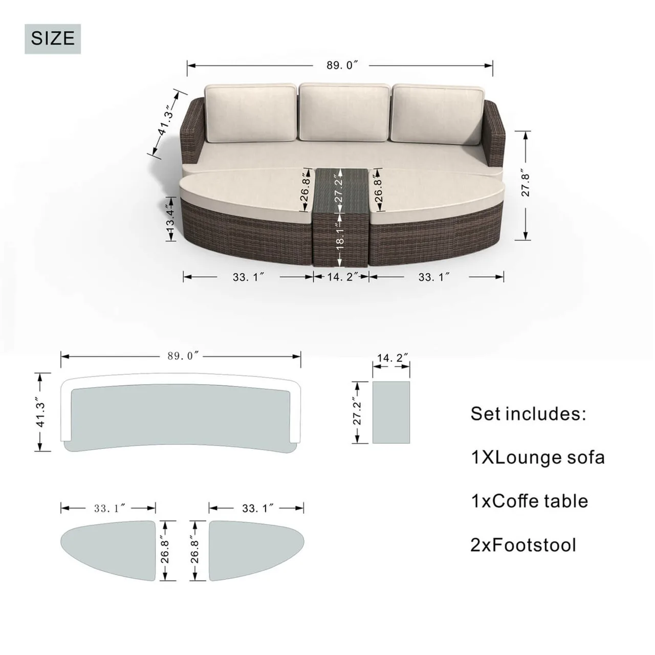 Scandinavian Custom Modern Corner Nordic Home Lounge Rattan Circle Wicker Patio Sectional Outdoor Garden Lounge