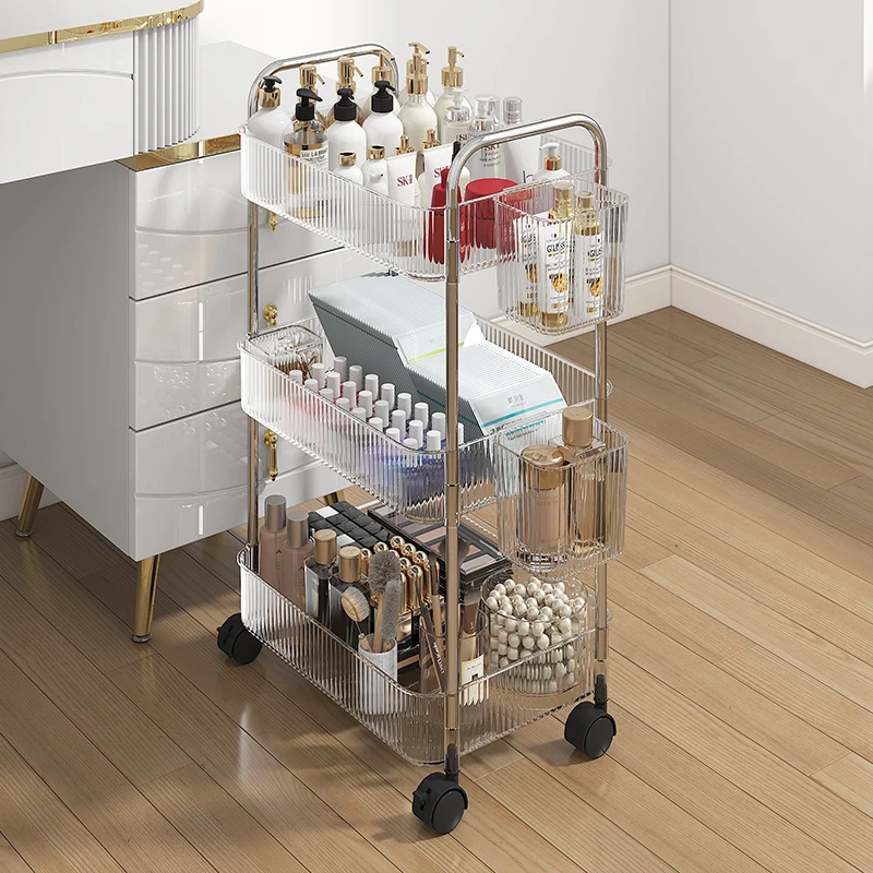 Light Luxury Texture Trolley Shelving Skincare Organizer Holder Makeup Display Cosmetic Rack for Office Bedroom Bathroom