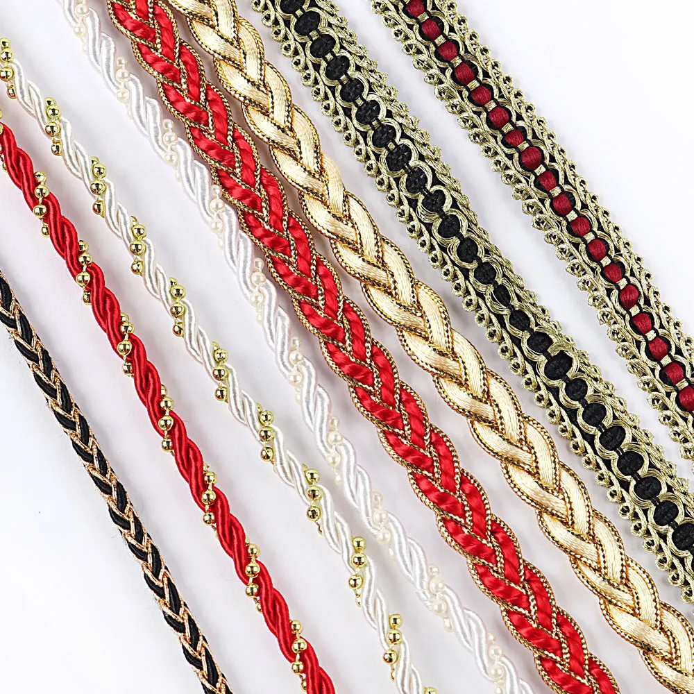 1y Gold Silver Thread Centipede Braided Lace Ribbon Trim Curve Fabric Cord Rope Ribbon Weave Beaded Ribbons