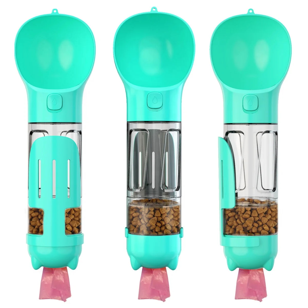 Travel Portable Pet Feeder Dog Water Bottle With Poop Bag Dispenser 4 in 1 for Dogs