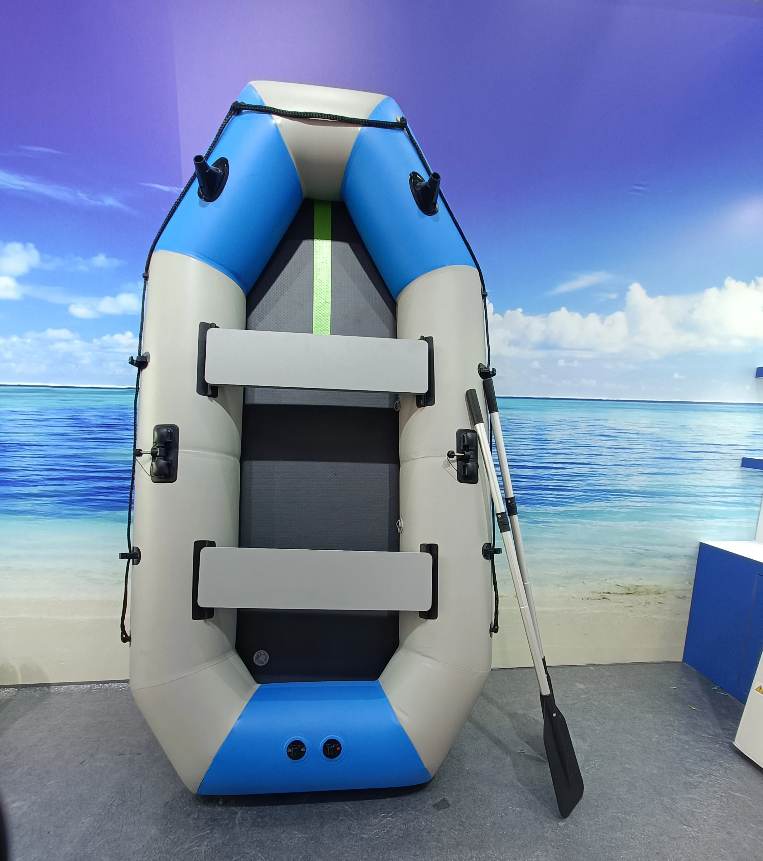 Super Strong Inflatable Boat Raft Set with 2 Aluminum Oars for Fishing Lakes and Rivers laminate PVC And Drop Stitch Material